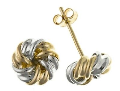 9ct Two Colour Knot Stud Earrings Solid Yellow and White Gold 7mm Studs British