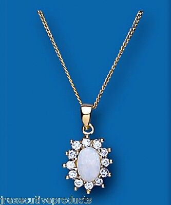Yellow Gold Opal Pendant Cluster Necklace Hallmarked 18" Chain British Made