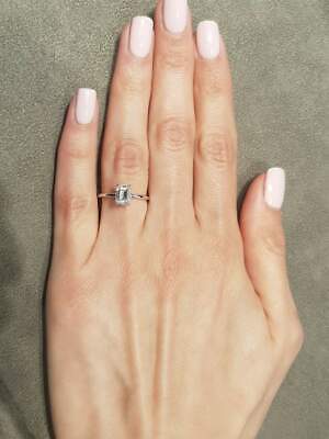 Real Emerald Cut Diamond Solitaire Ring 18 Carat White Gold 1.00ctw