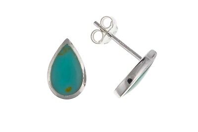 Silver Turquoise Stud Earrings Pear Studs 925 Hallmark