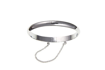 Silver Baby Bangle Christening Gift Plain Hinged Safety Chain Sterling Silver