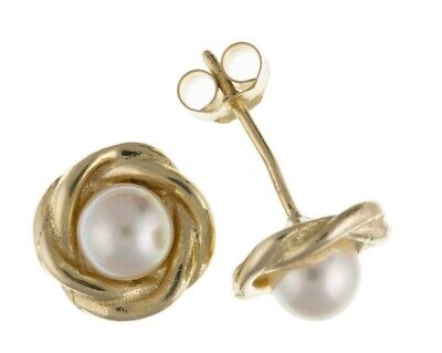 9ct Gold Pearl Knot Stud Earrings Freshwater Studs Wedding Bridal Jewellery
