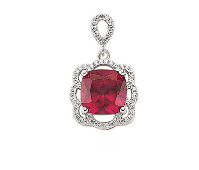 Ruby Pendant Ruby Cushion Necklace 925 Sterling Silver Platinum Plated Pendant