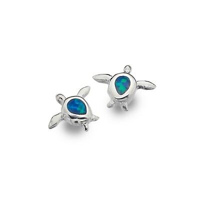 Blue Opal Turtle Earrings Sterling Silver 925 Hallmarked Studs