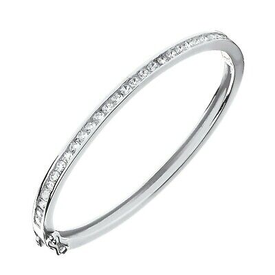 Girls Silver Baby Bangle channel Set Gemstones 925 Hallmark British Made Boxed