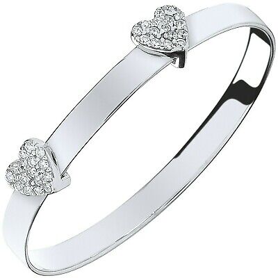 Silver Heart Baby Bangle Expandable Gemstone Girls British Made Sterling Silver
