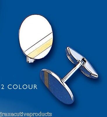 Oval Cufflinks Solid Sterling Silver Yellow Gold Stripe
