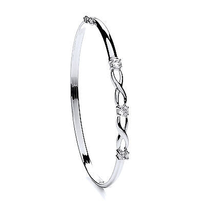 9ct White Gold Ladies Bangle Three Stone Fully Hallmarked