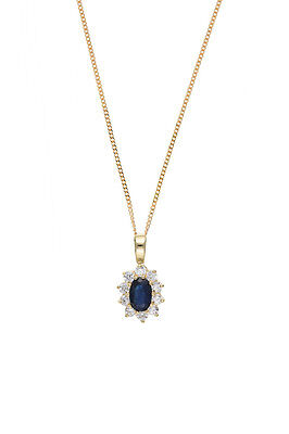 Gold Sapphire Pendant & Earrings Set Solid Yellow Gold Cluster Hallmarked
