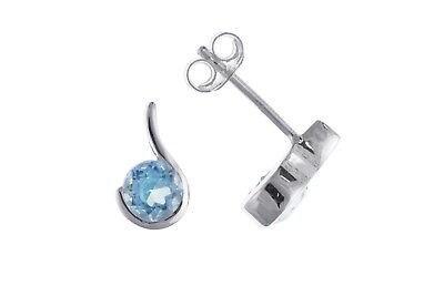 Silver Blue Topaz Earrings Stud Studs Natural Stone 925 Hallmark