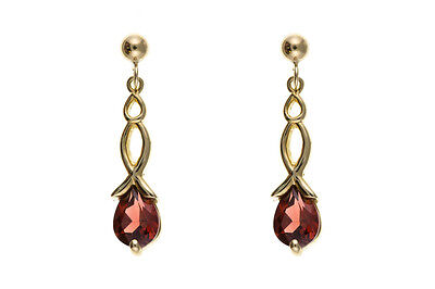 Gold Garnet Pendant & Earrings Set Solid Yellow Gold Hallmarked Drop Earrings