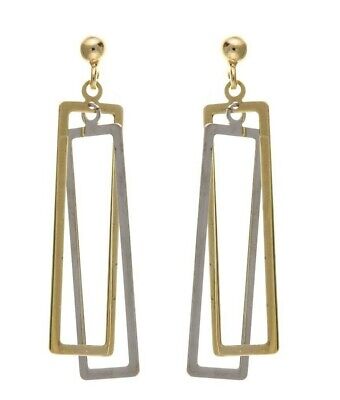 Two Colour Gold Drop Earrings 9ct Yellow and White Gold Hallmarked Drops Dangly