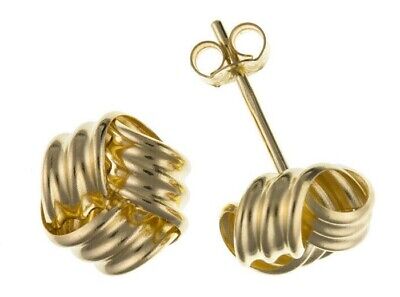 Yellow Gold Knot Stud Earrings Solid 9 Carat Studs 12mm British Made