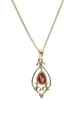 Victorian Design Garnet Pendant Yellow Gold Hallmarked 18" Chain British Made