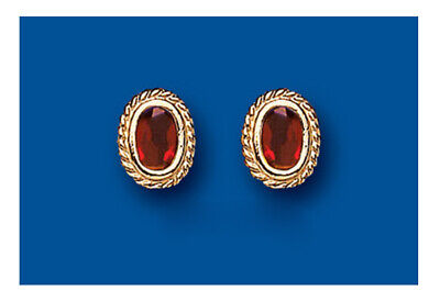 9ct Gold Garnet Earrings Oval Solitaire Stud Yellow Gold January Birthstone