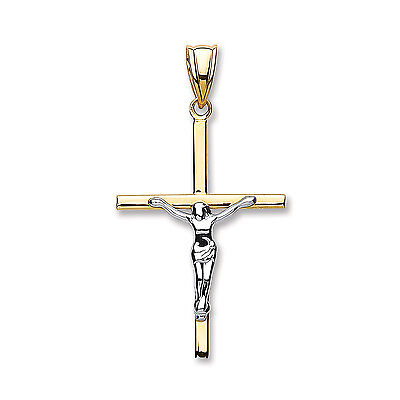 Two Colour Gold Crucifix Pendant 9 Carat Yellow and White Gold Hallmarked