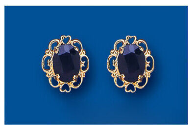 9ct Gold Sapphire Earrings Yellow Gold Heart Edge September Birthstone Hallmark