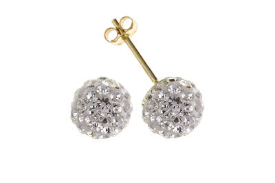 9ct Gold Crystal Ball Earrings 7mm Stud Hallmarked British Made