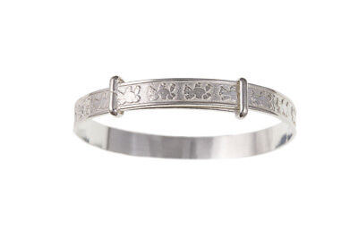 Solid Silver Childs Bangle Teddy Bear Design 3 to 7 Years Adjustable Hallmark