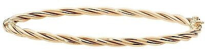 Yellow Gold Twist Bangle Ladies Hinged British Made Hallmarked Womens Bracelet