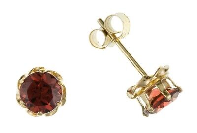 9ct Gold Garnet Round Stud Earrings 6mm Yellow Gold January Birthstone Hallmark