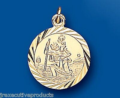 Yellow Gold St. Christopher Pendant 16mm Diamond Cut Edge Hallmarked British