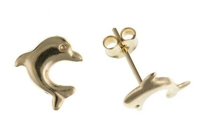 Yellow Gold Dolphin Earrings 9 Carat Stud British Made