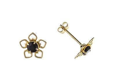 9ct Gold Sapphire Flower Earrings Floral Stud September Birthstone Hallmark