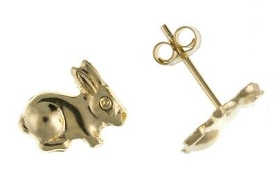 9ct Bunny Rabbit Earrings Solid Yellow Gold Studs British Made