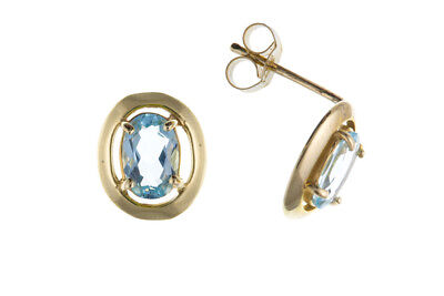 9ct Gold Blue Topaz Earrings Yellow Gold Solitaire November Birthstone Hallmark