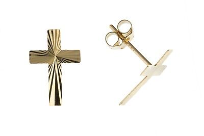 Yellow Gold Cross Stud Earrings Religious Studs Solid 9 Carat British Made