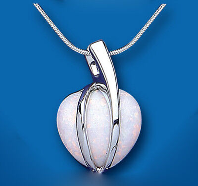 Opal Heart Pendant and Earrings Set Solid Sterling Silver 16" Snake Chain