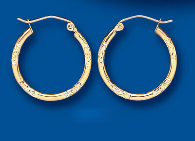 Gold Hoop Earrings Yellow Gold Creole Diamond Cut 19mm Hallmarked