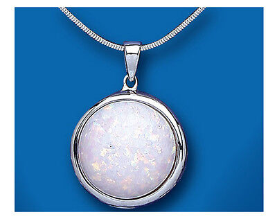 Large Opal Pendant 18" Snake Chain Solid Sterling Silver 925 Hallmark British