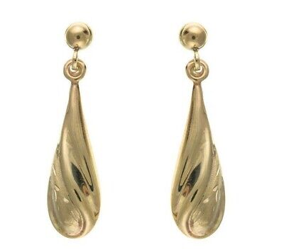 Yellow Gold Satin Bomber Drop Earrings Hallmarked Drops Dangly