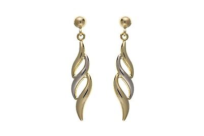 Two Colour Gold Flame Drop Earrings 9ct Yellow and White Gold Hallmarked Drops