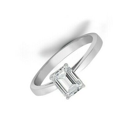 Real Emerald Cut Diamond Solitaire Ring 18 Carat White Gold 1.00ctw