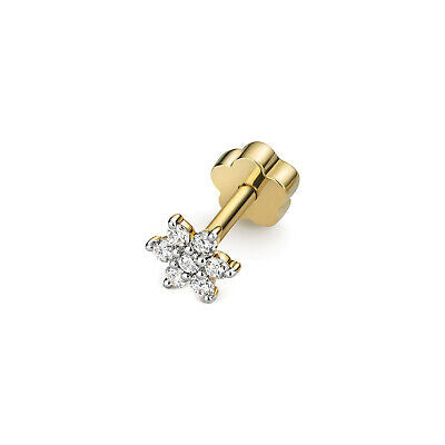Diamond Flower Cartilage Stud Ear Yellow Gold Premium Diamond 0.07ctw