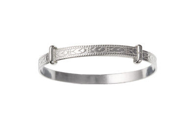 Child's Bangle Solid Silver Large Adjustable Embossed Christening 925 Hallmark