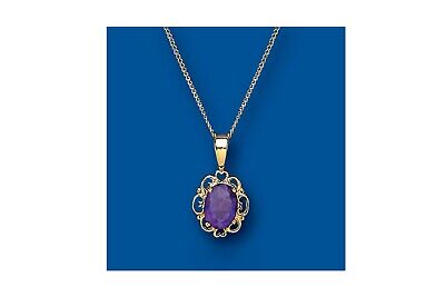 Yellow Gold Amethyst Pendant Hallmarked 18" Chain Real Stone British Made
