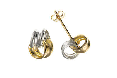 Multi Tone Gold Knot Stud Earrings 7mm 9 Carat Yellow and White Studs British