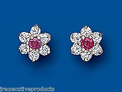 Real Ruby Cluster Stud Earrings 9ct Yellow Gold Studs Hallmarked