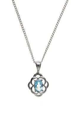 Real Blue Topaz Pendant Solid Silver Oval Solitaire Necklace 925 Hallmark