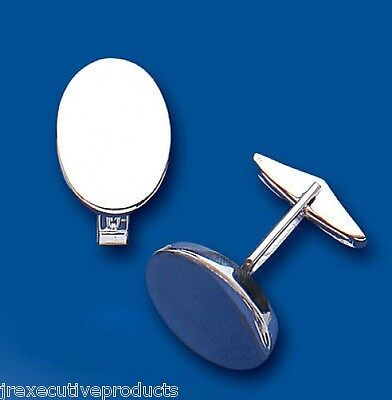 Plain Oval Cufflinks Solid Sterling Silver
