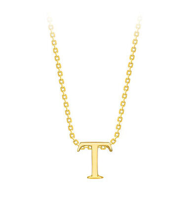 Capital T Initial Pendant 9ct Yellow Gold Ladies Complete With Gold Chain