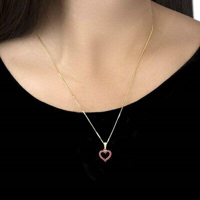 Natural Ruby Heart Pendant Solid Yellow Gold Hallmarked All Chain Lengths