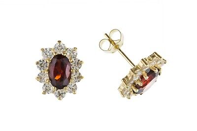 9ct Gold Garnet Stud Earrings Yellow Gold Cluster January Birthstone Hallmarked