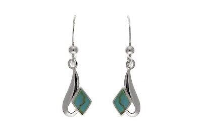 Real Turquoise Silver Earrings Drop Drops Natural Stone 925 Hallmark