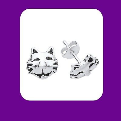 Silver Cat Face Earrings 925 Hallmark Stud Ladies Studs Boxed New