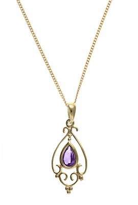Victorian Design Amethyst Pendant Yellow Gold Hallmarked 18" Chain British Made